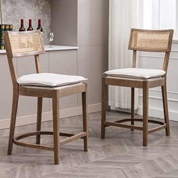 Elegant QUNINJAY Rattan Counter Stools Set of 4