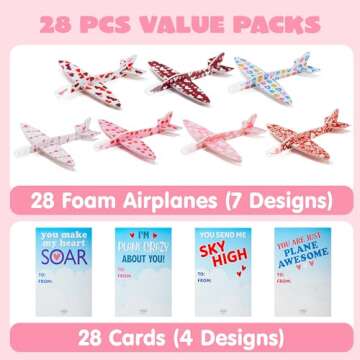 JOYIN 28 Pack Valentine's Day Greeting Cards with Foam Airplanes, Valentine Classroom Exchange, Scho...