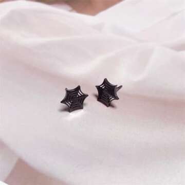 Minimalist Black Web Spider Stud Earrings for Women Men
