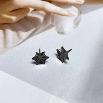 Minimalist Black Web Spider Stud Earrings for Women Men
