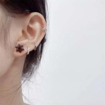 Minimalist Black Web Spider Stud Earrings for Women Men