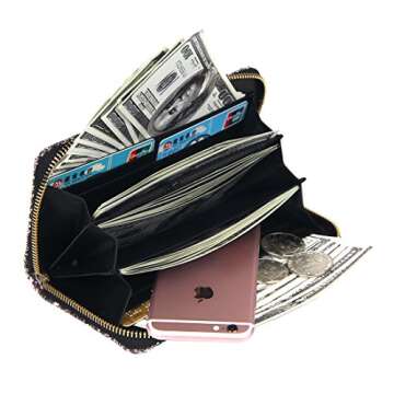 KUKOO Glitter Wallet for Women Shiny Long Phone Clutch Purse Ladies Card Holder