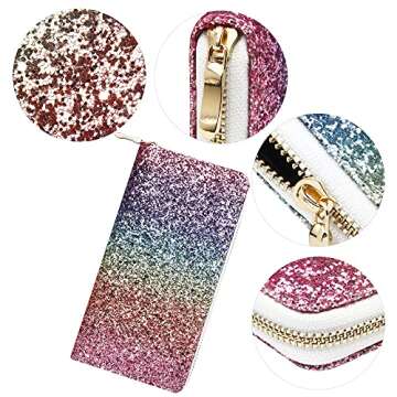 KUKOO Glitter Wallet for Women Shiny Long Phone Clutch Purse Ladies Card Holder