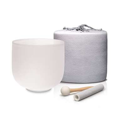 ALIOTH 8 inch A Note Third Eye Chakra Frosted Quartz Crystal Singing Bowl For Meditation and Sound T...