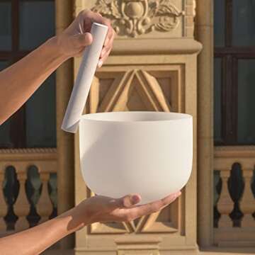 ALIOTH 8 inch A Note Third Eye Chakra Frosted Quartz Crystal Singing Bowl For Meditation and Sound Therapy