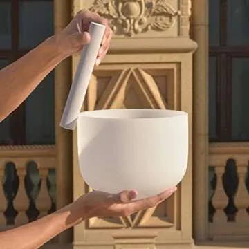 ALIOTH 8 inch A Note Third Eye Chakra Frosted Quartz Crystal Singing Bowl For Meditation and Sound Therapy