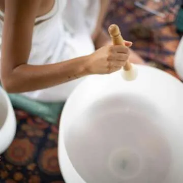 ALIOTH 8 inch A Note Third Eye Chakra Frosted Quartz Crystal Singing Bowl For Meditation and Sound Therapy