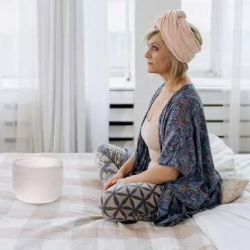 ALIOTH 8 inch A Note Third Eye Chakra Frosted Quartz Crystal Singing Bowl For Meditation and Sound Therapy