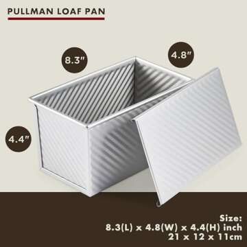 ABSORATED 2 Pack Non-Stick Pullman Loaf Pan with Lid - Carbon Steel Sandwich Bread Loaf Pan - Sourdough Bread Baking Supplies - Quick Release & Eesy Clean Coating - Perfect for Pound Bread - Silver