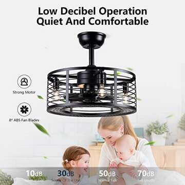 Dannilong Modern Enclosed Ceiling Fan Indoor with Remote Control, Black Caged Industrial Ceiling Fan Light Kit for Living Room, Bedroom, Kitchen (Stripped)