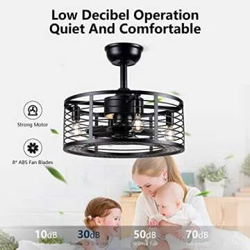 Dannilong Modern Enclosed Ceiling Fan Indoor with Remote Control, Black Caged Industrial Ceiling Fan Light Kit for Living Room, Bedroom, Kitchen (Stripped)
