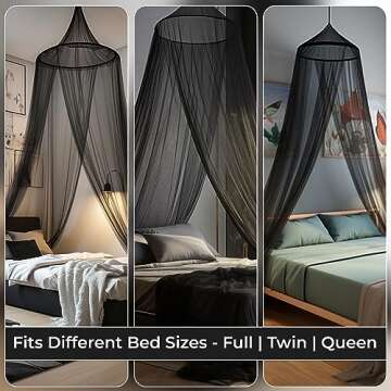 Bollepo Bed Canopy for Adults, Black Canopy Bed Curtains - Canopy for Bed, Netting Room Decor, Ceiling Tent, Canopy for Single, Twin, Full, Queen Size Kids Bed Curtains, Fire Retardant Fabric