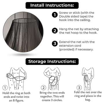 Bollepo Bed Canopy for Adults, Black Canopy Bed Curtains - Canopy for Bed, Netting Room Decor, Ceiling Tent, Canopy for Single, Twin, Full, Queen Size Kids Bed Curtains, Fire Retardant Fabric