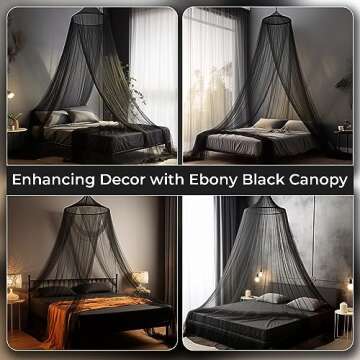 Bollepo Bed Canopy for Adults, Black Canopy Bed Curtains - Canopy for Bed, Netting Room Decor, Ceiling Tent, Canopy for Single, Twin, Full, Queen Size Kids Bed Curtains, Fire Retardant Fabric