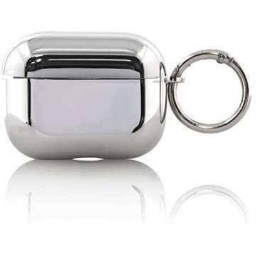 AirPods Pro Case Cover Silver,Mirror Plating Silicone Cover Airpod Pro Accessories with Keychain for Apple 2019 AirPods Pro Case(Silver)