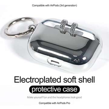 AirPods Pro Case Cover Silver,Mirror Plating Silicone Cover Airpod Pro Accessories with Keychain for Apple 2019 AirPods Pro Case(Silver)