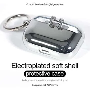 AirPods Pro Case Cover Silver,Mirror Plating Silicone Cover Airpod Pro Accessories with Keychain for Apple 2019 AirPods Pro Case(Silver)