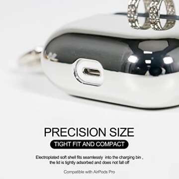 AirPods Pro Case Cover Silver,Mirror Plating Silicone Cover Airpod Pro Accessories with Keychain for Apple 2019 AirPods Pro Case(Silver)