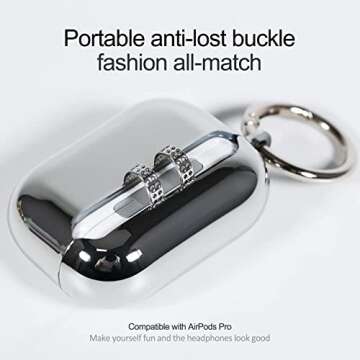 AirPods Pro Case Cover Silver,Mirror Plating Silicone Cover Airpod Pro Accessories with Keychain for Apple 2019 AirPods Pro Case(Silver)