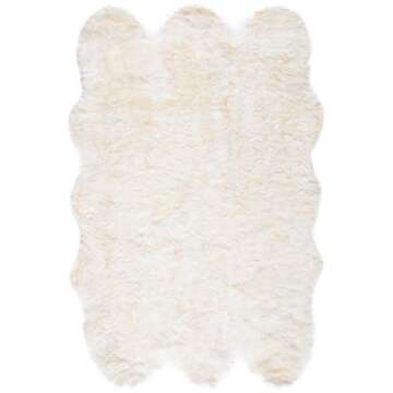 SAFAVIEH Sheep Skin Collection Accent Rug - 4' x 6', Natural & White, Handmade Rustic Glam Genuine P...