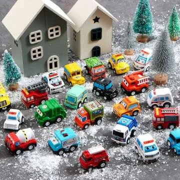 JOYIN 2024 Advent Calendar with 24 Vehicles,Advent Calendar Cars kids Toddler Boys, Xmas Gift 24 Cars with Pull Back Car Police Racing Cars