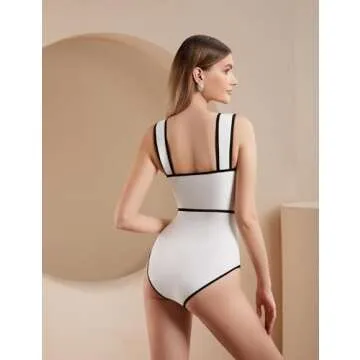 FLAXMAKER Stylish Black and White Bow-tie Swimsuit