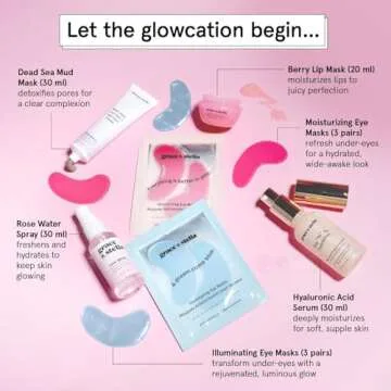 grace & stella Award Winning Weekend Reset Valentines Day Gifts - Birthday Gifts for Women with Eye Masks, Hyaluronic Acid Serum, Mud Mask & More, Bridesmaid Proposal Gifts - Vegan Skincare, Self Care