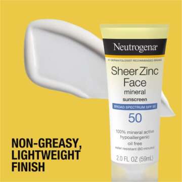 Neutrogena Sheer Zinc Oxide Dry-Touch Mineral Face Sunscreen Lotion with Broad Spectrum SPF 50, Oil-Free, Non-Comedogenic & Non-Greasy, Hypoallergenic, 2 fl. oz
