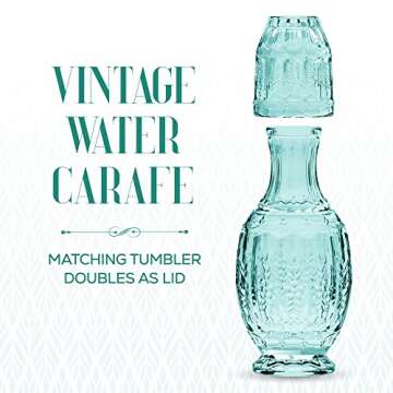 Elle Decor Vintage Bedside Water Carafe with Tumbler Glass – Elegant Pitcher and Matching Drinking...