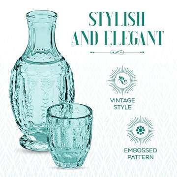 Elle Decor Vintage Bedside Water Carafe with Tumbler Glass – Elegant Pitcher and Matching Drinking Cup Doubles As Lid (Green)