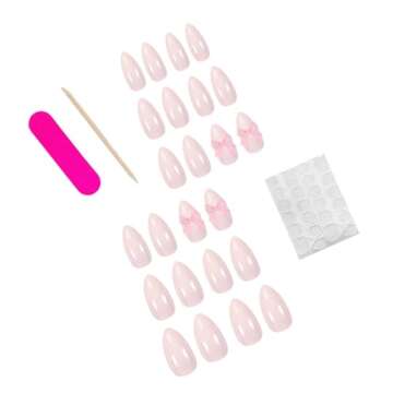 Chic Almond Press on Nails with Bow Designs - 24Pcs Set