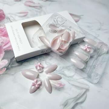 Chic Almond Press on Nails with Bow Designs - 24Pcs Set