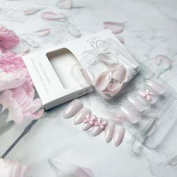 Chic Almond Press on Nails with Bow Designs - 24Pcs Set