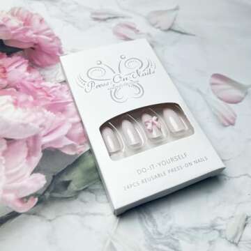 Chic Almond Press on Nails with Bow Designs - 24Pcs Set