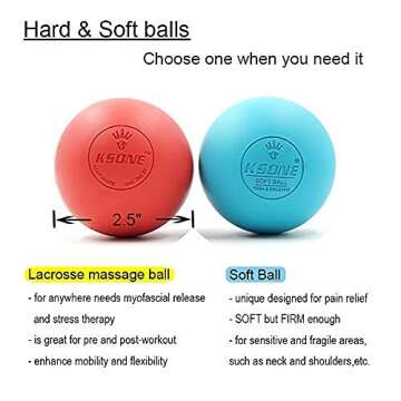 KSONE Lacrosse Massage Ball Set - Muscle Massage Roller- Deep Tissue Balls -Hard and Soft Massage Ball with Mini Ball