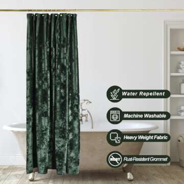 Luxurious TAMGHO Crushed Velvet Shower Curtain Set 72x72