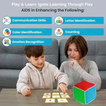 Play and Learn Cube roll Play Game for Toddlers 1st Learning Game Teaches Colors and Numbers Emotions Language roll Cube Pick Card and Have Fun Games