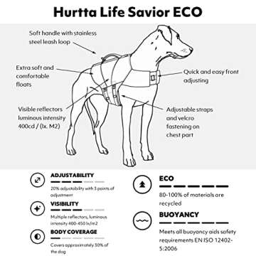 Hurtta ECO Life Savior Dog Life Jacket - Eco-Friendly, Adjustable, Buckthorn, 10-20 lb