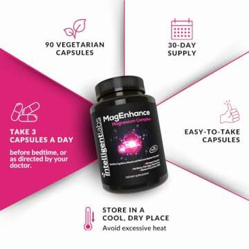 Intelligent Labs MagEnhance Magtein Magnesium Complex Supplement L-Threonate with Magnesium Glycinate and Taurate, 90 Capsules