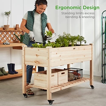 Ergonomic Mobile Garden Planter with Storage and Wheels