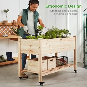 Ergonomic Mobile Garden Planter with Storage and Wheels