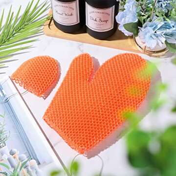 Karenhi Honeycomb Exfoliating Scrubber Set, Honeycomb Face and Body Scrubber Include Spa Bath Mitt H...