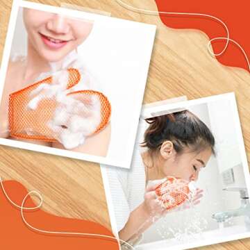 Karenhi Honeycomb Exfoliating Scrubber Set, Honeycomb Face and Body Scrubber Include Spa Bath Mitt Honeycomb Exfoliating Glove for Body Shower, Face Exfoliator Scrubber Sponge, Quick Drying (Orange)