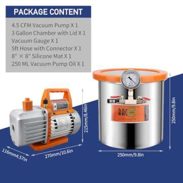 BACOENG 3 Gallon 4.5 CFM Tempered Glass Lid Vacuum Chamber with Pump, Degassing Chamber Kit for Stabilizing Wood, Degassing Silicones, Epoxies and Essential Oils