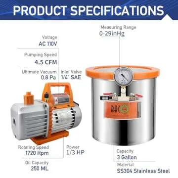 BACOENG 3 Gallon 4.5 CFM Tempered Glass Lid Vacuum Chamber with Pump, Degassing Chamber Kit for Stabilizing Wood, Degassing Silicones, Epoxies and Essential Oils