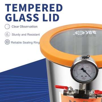BACOENG 3 Gallon 4.5 CFM Tempered Glass Lid Vacuum Chamber with Pump, Degassing Chamber Kit for Stabilizing Wood, Degassing Silicones, Epoxies and Essential Oils
