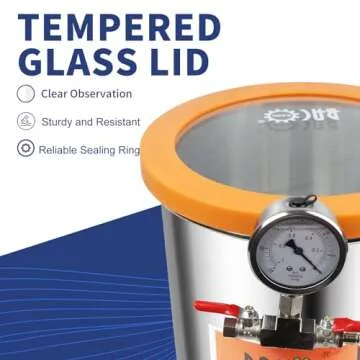 BACOENG 3 Gallon 4.5 CFM Tempered Glass Lid Vacuum Chamber with Pump, Degassing Chamber Kit for Stabilizing Wood, Degassing Silicones, Epoxies and Essential Oils