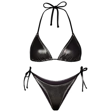Metallic String Bikini for Women - Sexy Beach Glitter Swimsuits Bathing Suit Triangle Tops Side Tie ...