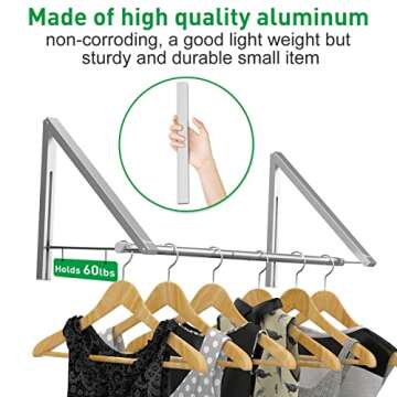 Anjuer Laundry Room Drying Rack Wall Mounted Clothes Hanger Folding Wall Coat Racks Aluminum Home St...