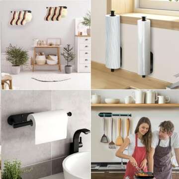 Baokcotei Paper Towel Holders Wall Mount Under Cabinet 13.2In Self Adhesive Drilling SUS304 Stainles...